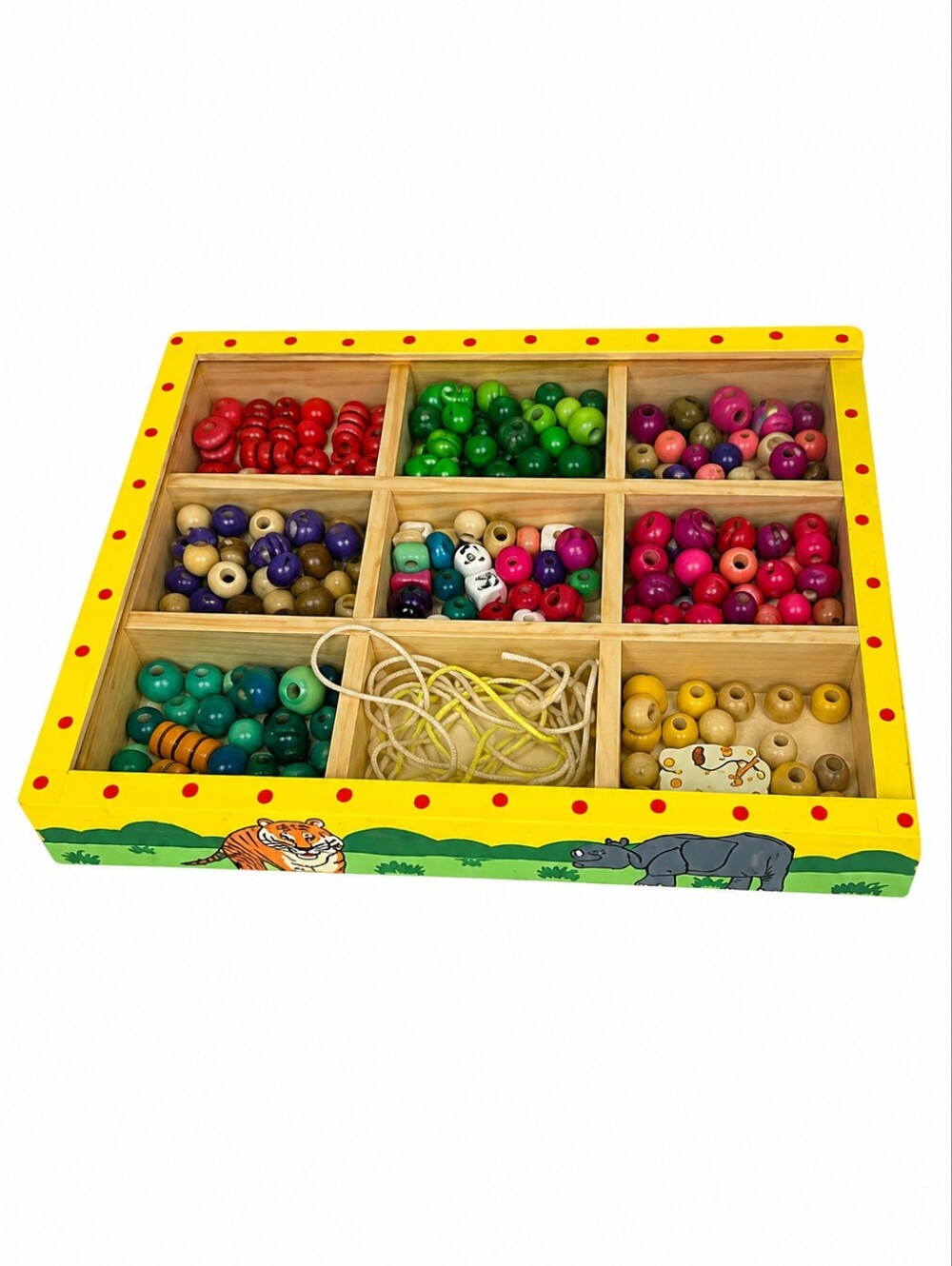Wooden Beads Kit vintage 1990s wooden jungle theme jewelry making Sectioned Box